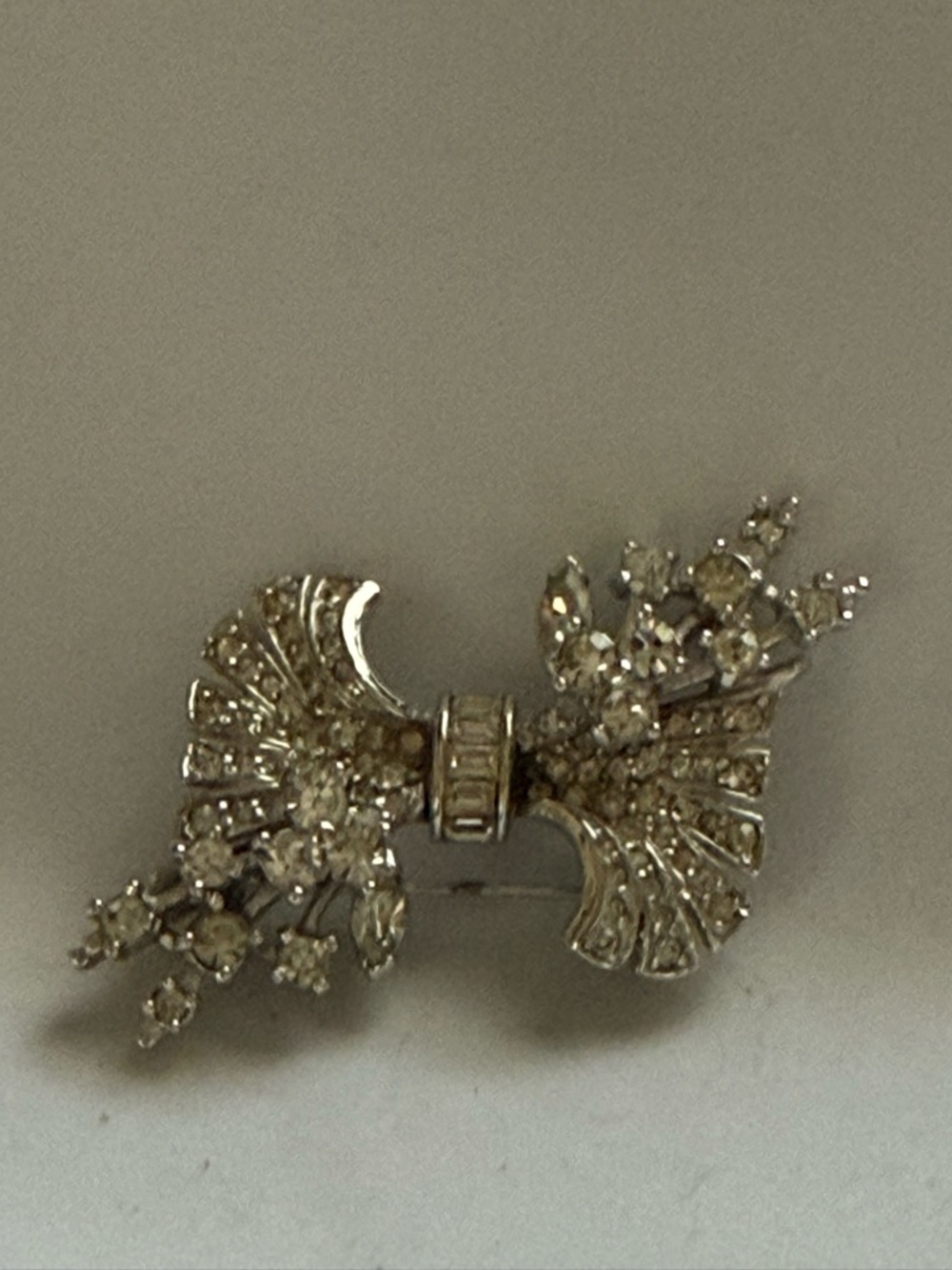 Crystal Bow Brooch - Silver-Tone Sparkle